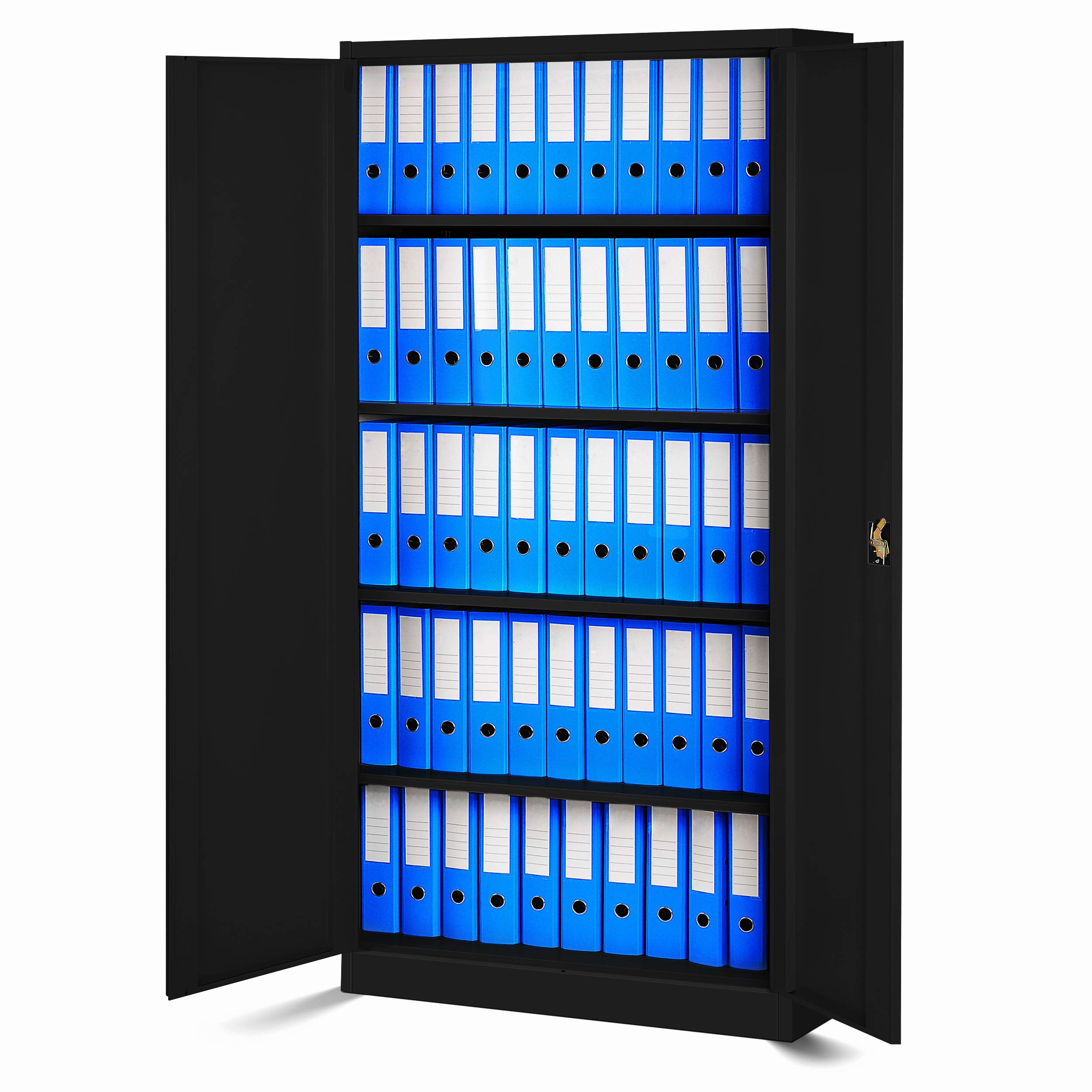 Jan Nowak Aktenschrank C001H Büroschrank Metallschrank Stahlschrank Werkzeugschrank Stahlblech Pulverbeschichtet Flügeltürschrank Abschließbar 195 cm x 90 cm x 40 cm (schwarz/schwarz)
