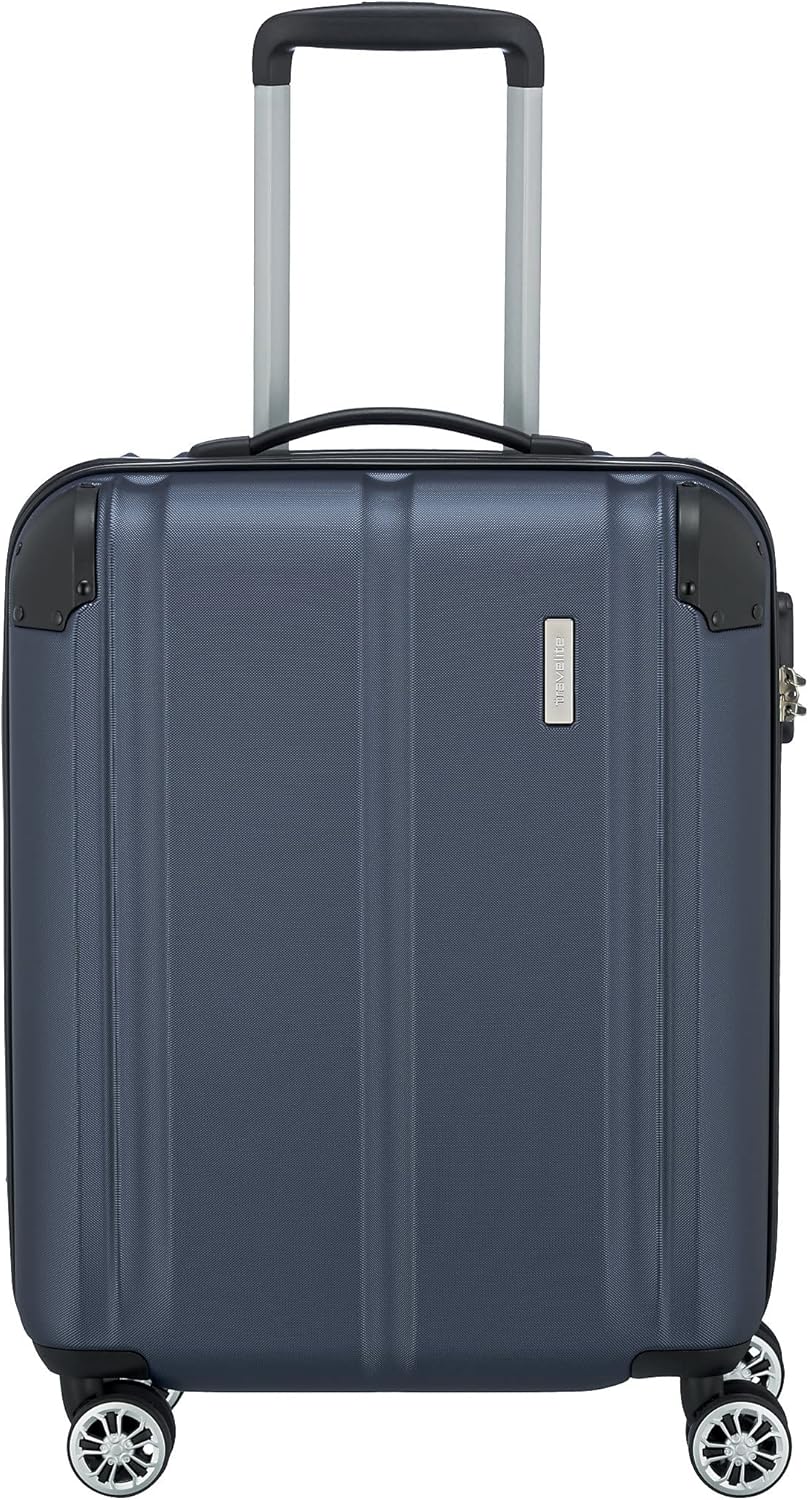 travelite Board Trolley Hand Luggage Suitcase, Lightweight, 4 Wheels, City, Small Hard case with Scratch-Resistant Surface, 55 cm, 40 liters, Blue (Marine), 55 centimeters, Hand Luggage