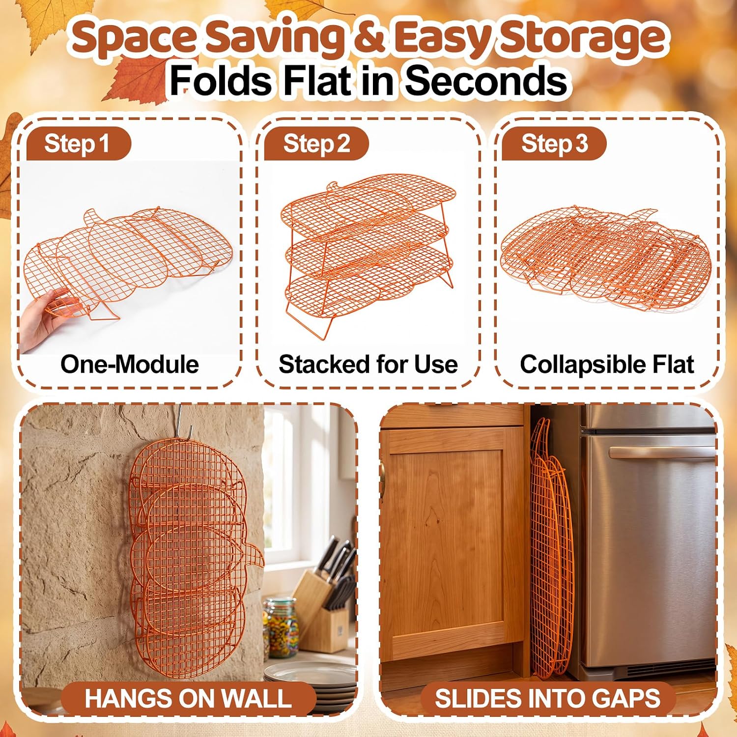 Frienda 1 Pcs 3 Tier Fall Pumpkin Cooling Rack Collapsible 16x12"