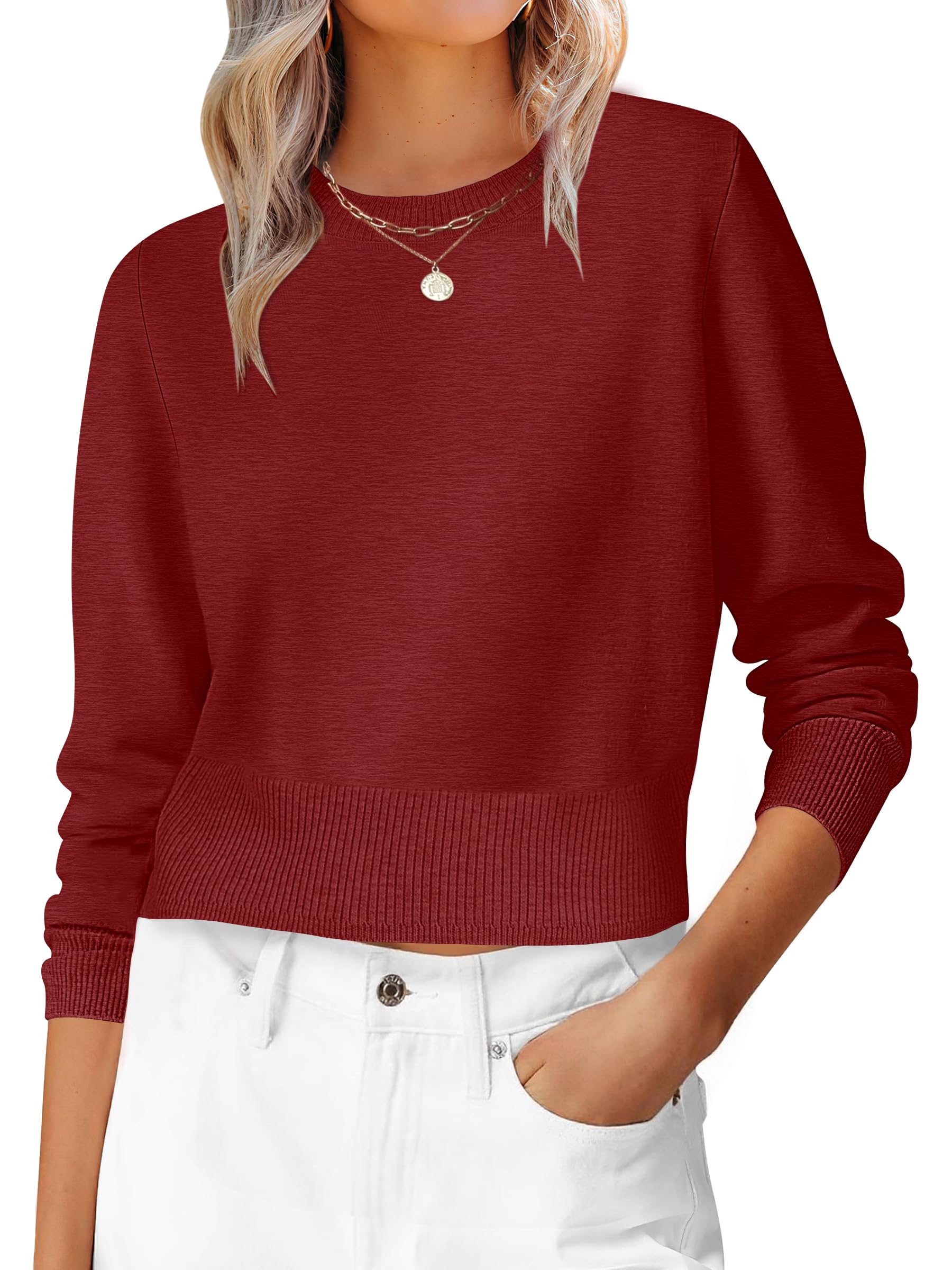 ANRABESS Women’s Long Sleeve Sweaters Cropped Crew Neck | Business Casual Tops,Light Weight Comfy Knit,Pullover ShortSweater,Basic Classic,Fall Fashion Winter Layer Clothes
