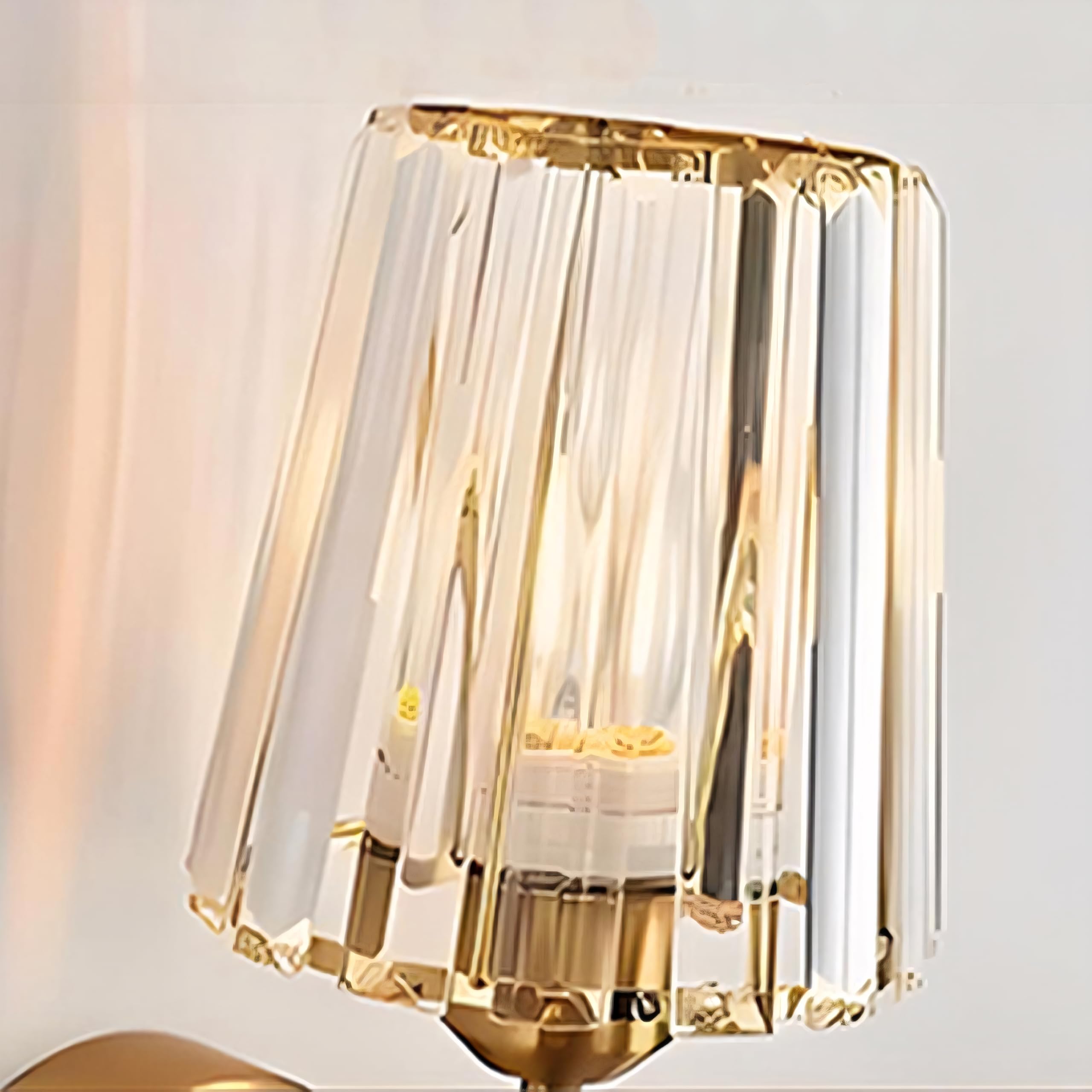 Juego de 2 Aplique de Pared Dorado de Cristal E27 Lámpara de Pared de Vidrio K9 Luz de Pared para Dormitorio Salón Baño Pasillo Hotel (Cónica)