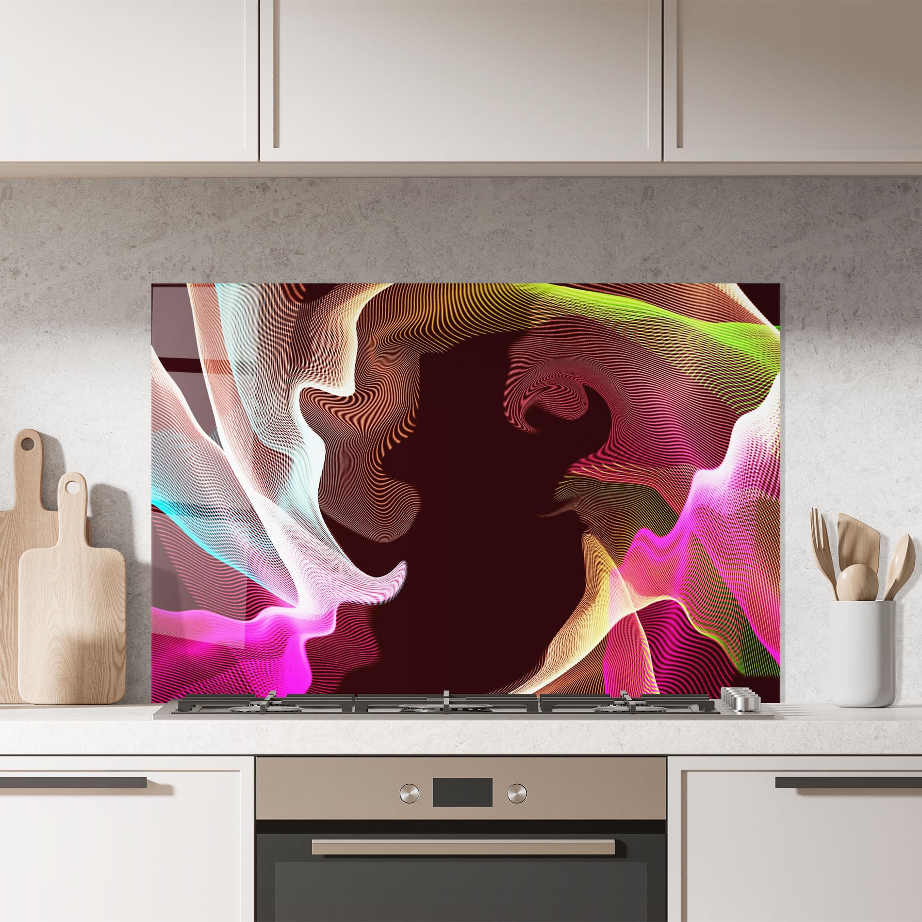 ARTHUB® Crédence de Cuisine en Verre 60x100 cm, Abstract Wave Effect | Protection Contre Les éclaboussures, Revêtement Mural en Carreaux, Plaque en Verre, Verre trempé, Abstrait