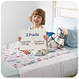 IMPROVIA® Toddler Bed Wetting Pad – 2 Pack 34x36 Waterproof Mattress Protector with Tuckable Wings – Ultra Absorbent, Non-Slip Washable Underpad for Kids & Potty Training – Space Design (Space)