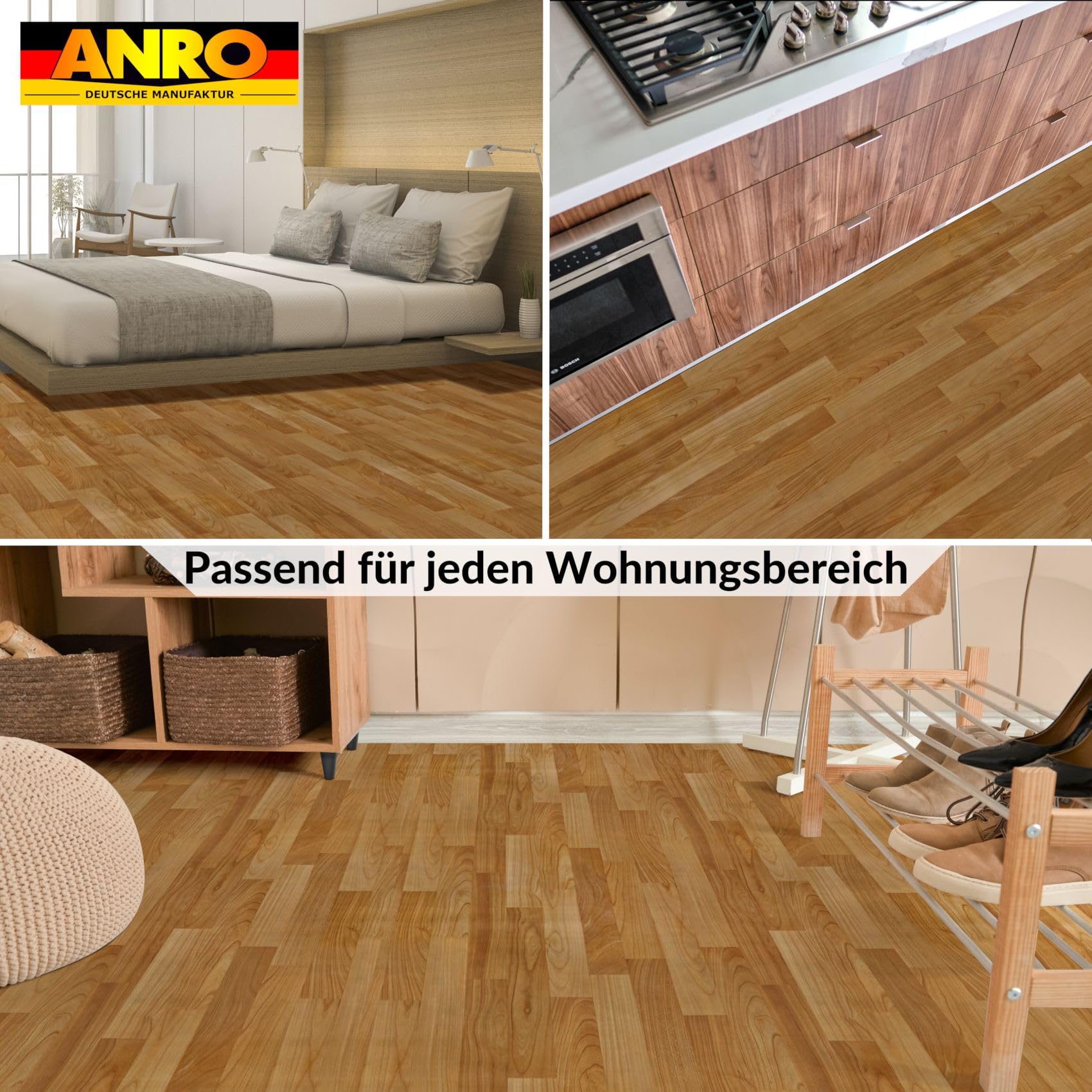 PVC Bodenbelag Vinylboden Meterware in Holzoptik Fußbodenbelag Auslegware Vinyl für Küche Wohnzimmer Badezimmer Anti-Rutsch 140cm Breite Buche 500x140cm