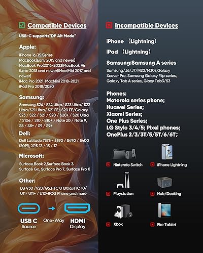 Miniatura 11 de Highwings Cable USB C a HDMI de 9 pies (4K a 60 Hz), cable USB 3.1 tipo C a HDMI 2.0, [compatible con Thunderbolt 3/4] para iPhone 15 Pro/Max, Gris