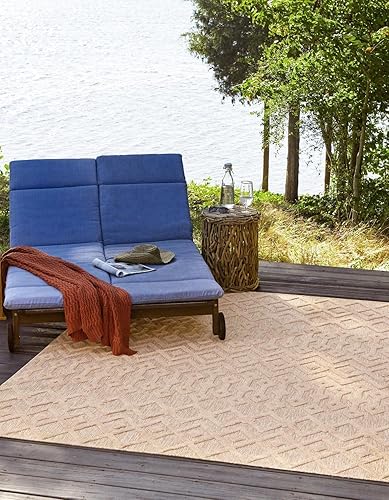 Unique Loom Alfombra de área de la colección texturizada Trellis para exteriores, color osage, 7 pies 10 pulgadas, cuadrada, beige