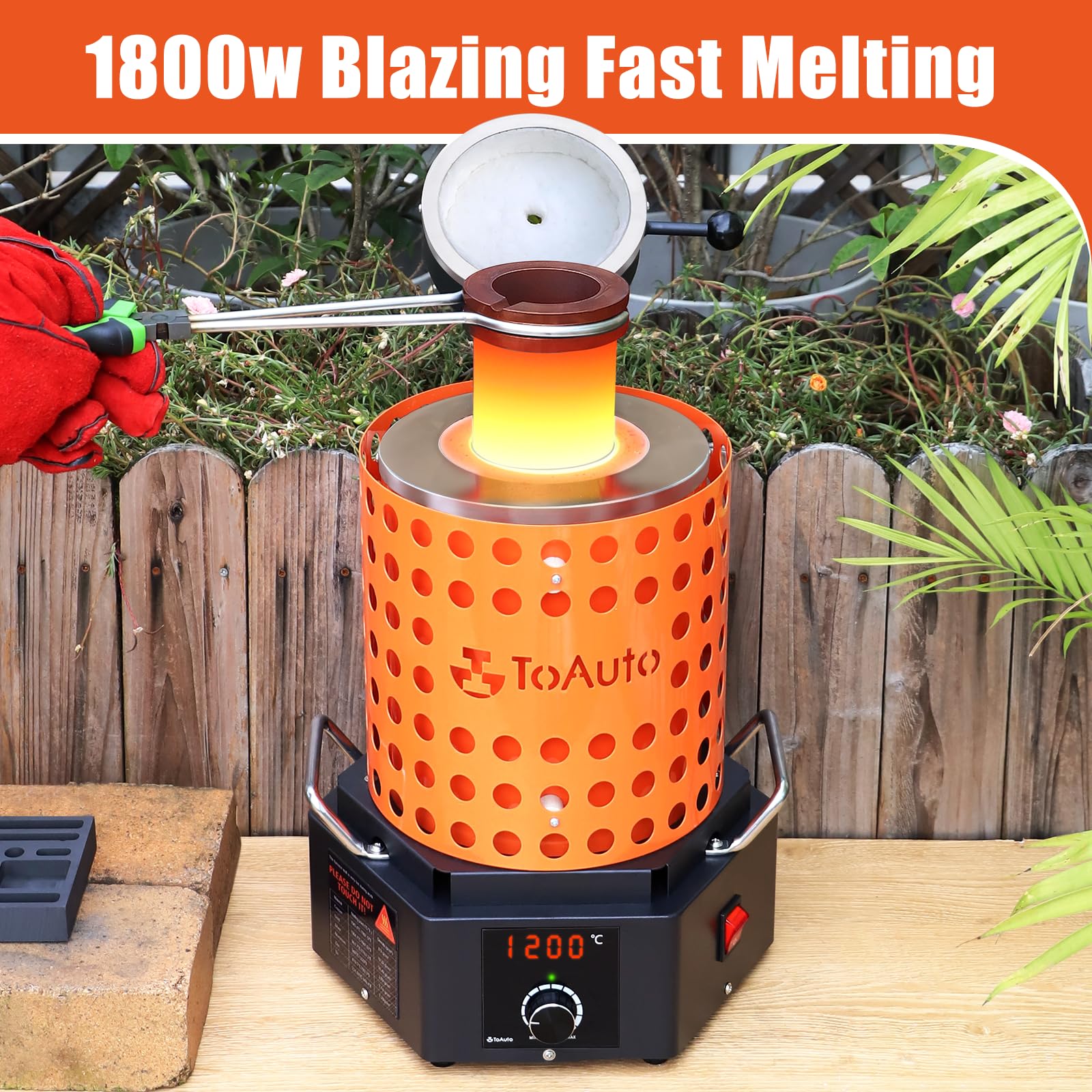 TOAUTO TRF5000 Digitaler Gusseisenofen, 5 kg, digitaler Gusseisenofen, 1800 W, 2500 °F, PID-Druckguss-Ofen-Set für Gold, Silber, Kupfer, Aluminium, Metall, Metall-Recycling