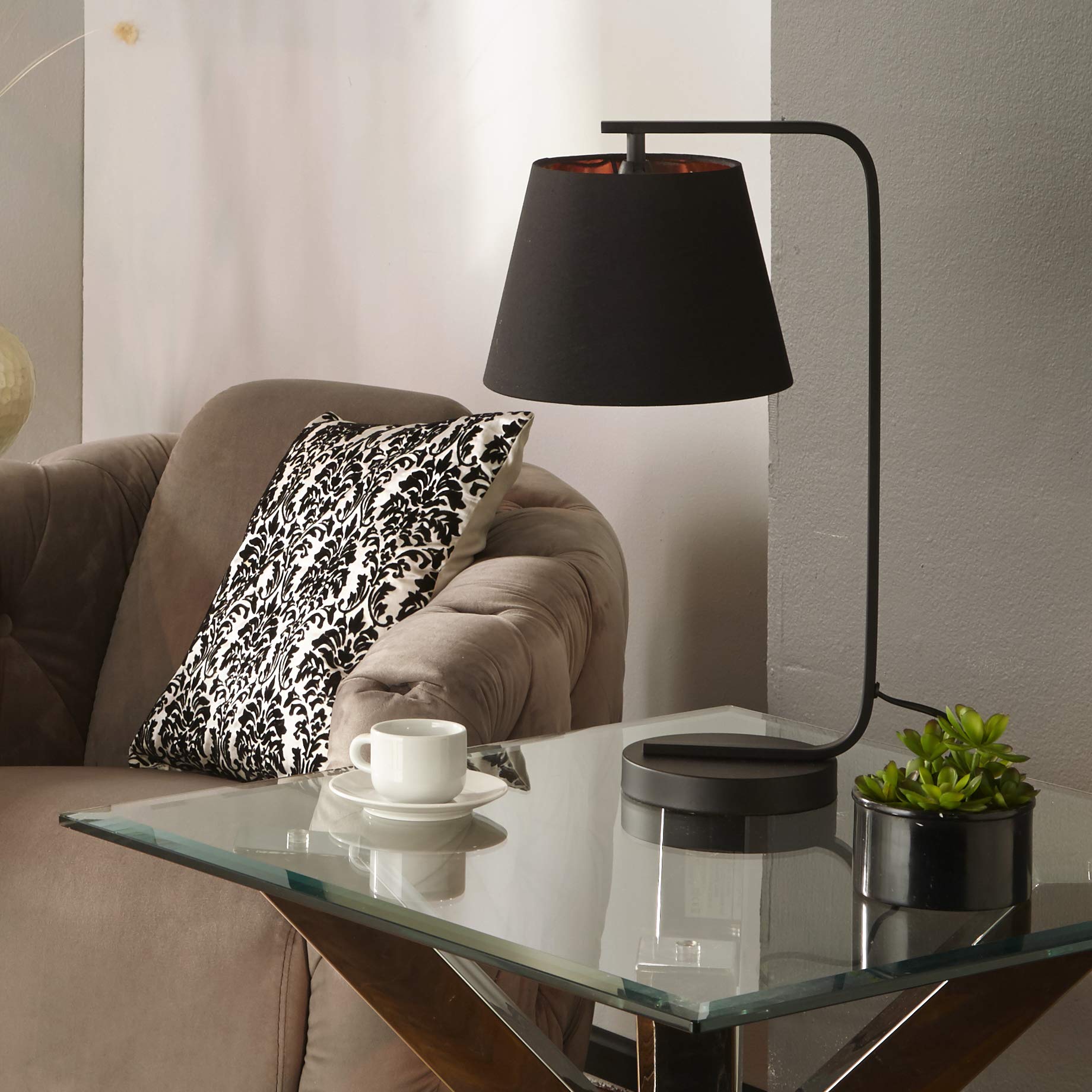 K Living Table Lamp Modern Black With A Black Lampshade And Inner Copper Lining