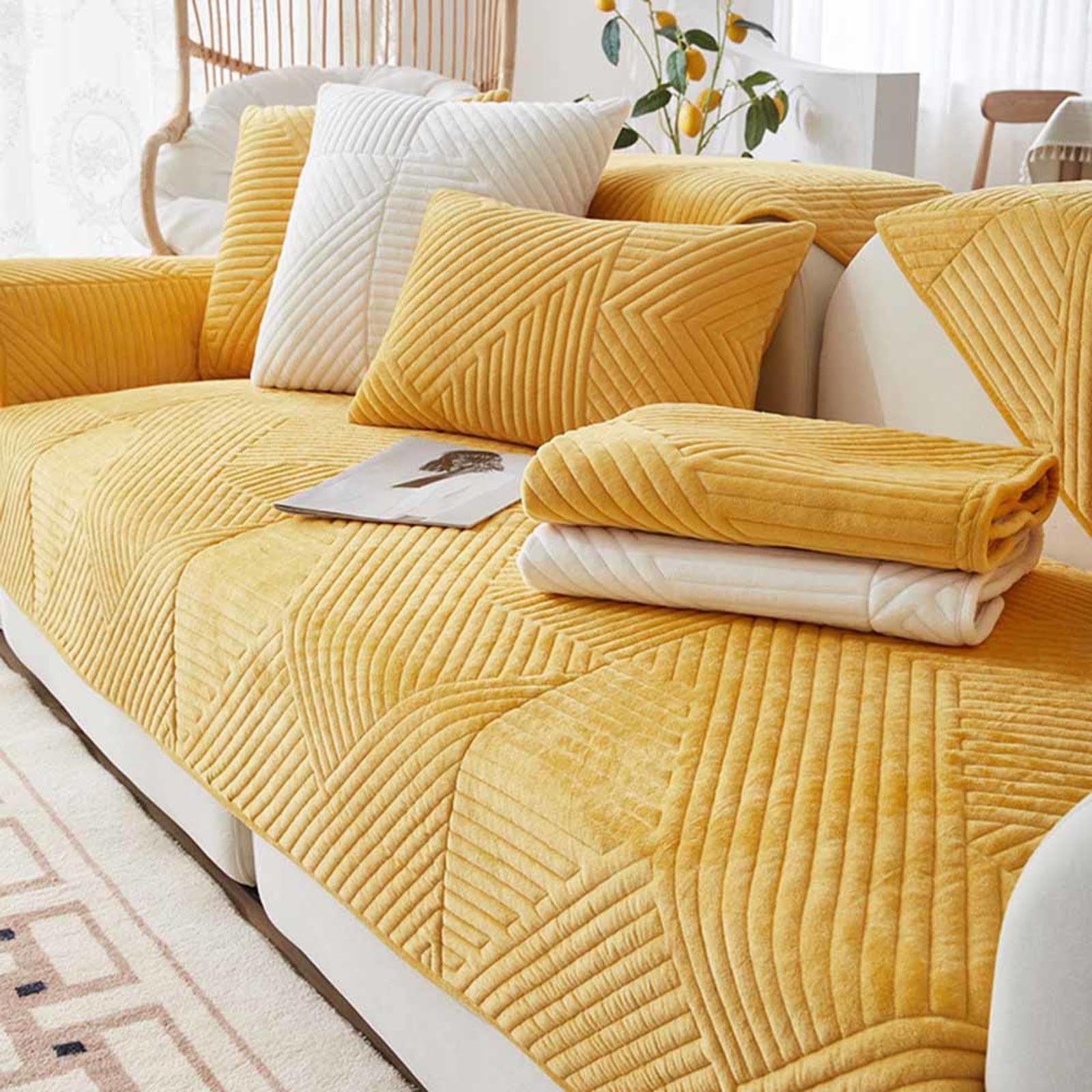 Housse de canapé en forme de L en peluche pour des soirées cocooning en famille