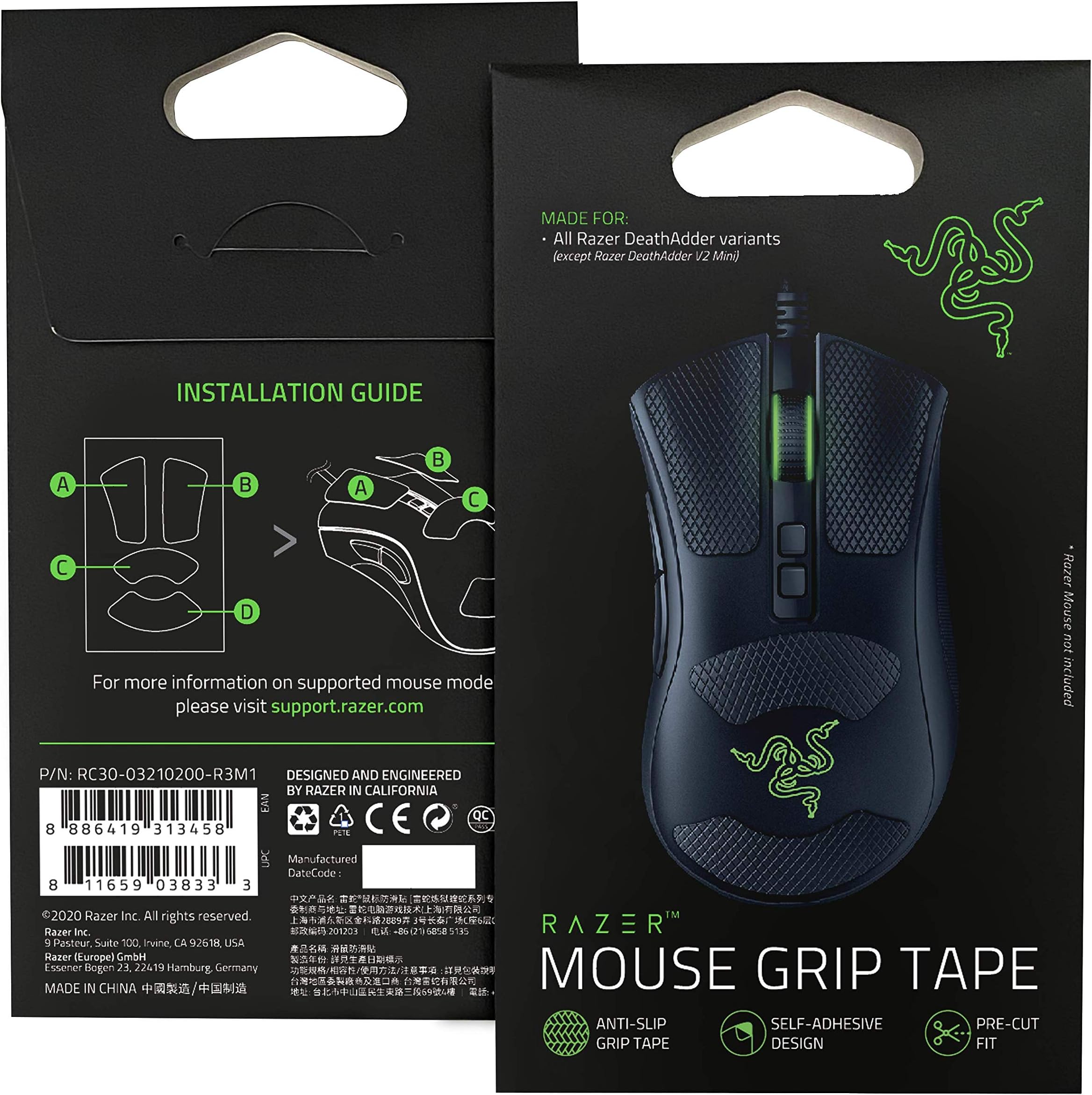 Razer Mouse Grip Tape DeathAdder V2: Anti-Slip Grip Tape - Self-Adhesive Design - Pre-Cut