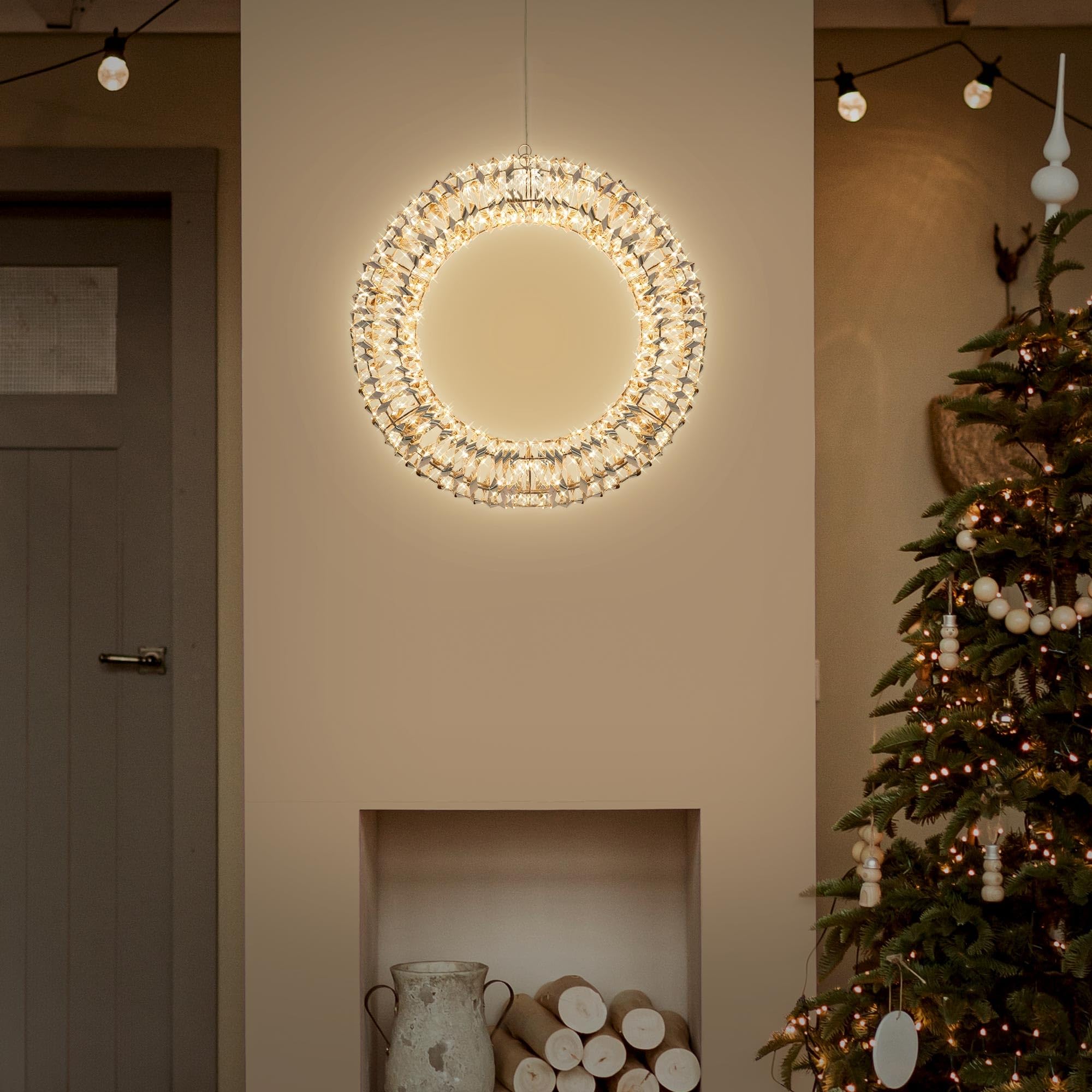 ECD Germany LED Weihnachtskranz Ø38cm mit 480 warmweißen Micro LEDs & Timer, IP44 Wasserdicht Innen/Außen, 3D Metallkranz LED Beleuchtung, Hängekranz Lichterkranz Leuchtkranz Türkranz Weihnachtsdeko
