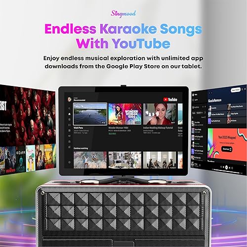 Miniatura 7 de Máquina de karaoke para adultos, con pantalla de letras, altavoz Bluetooth grande portátil inteligente, 2 micrófonos inalámbricos, sistema de