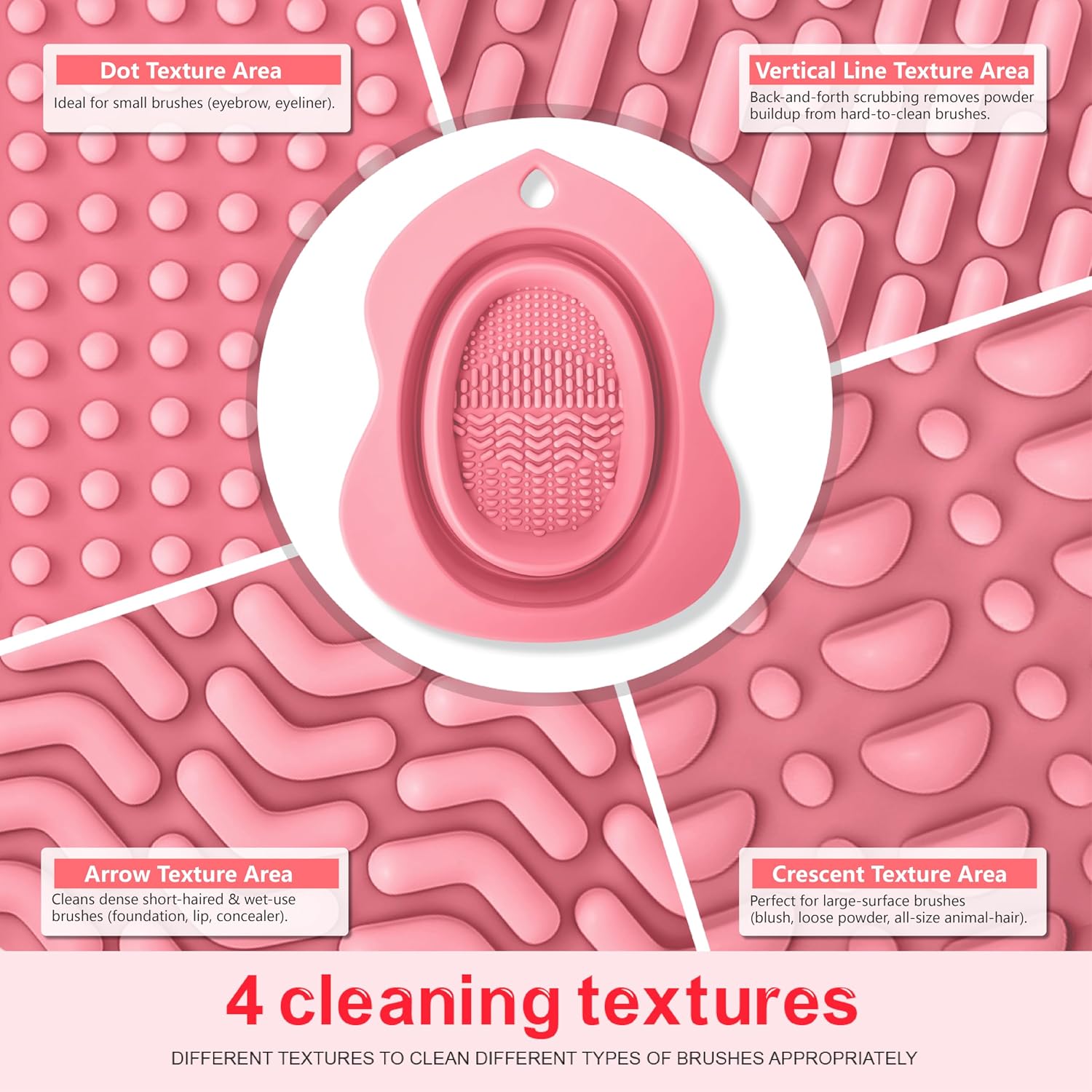 Portable Silicone Makeup Brush Cleaner Bowl Foldable Cleaning Mat- Brushes Sponges and Puffs (pink)