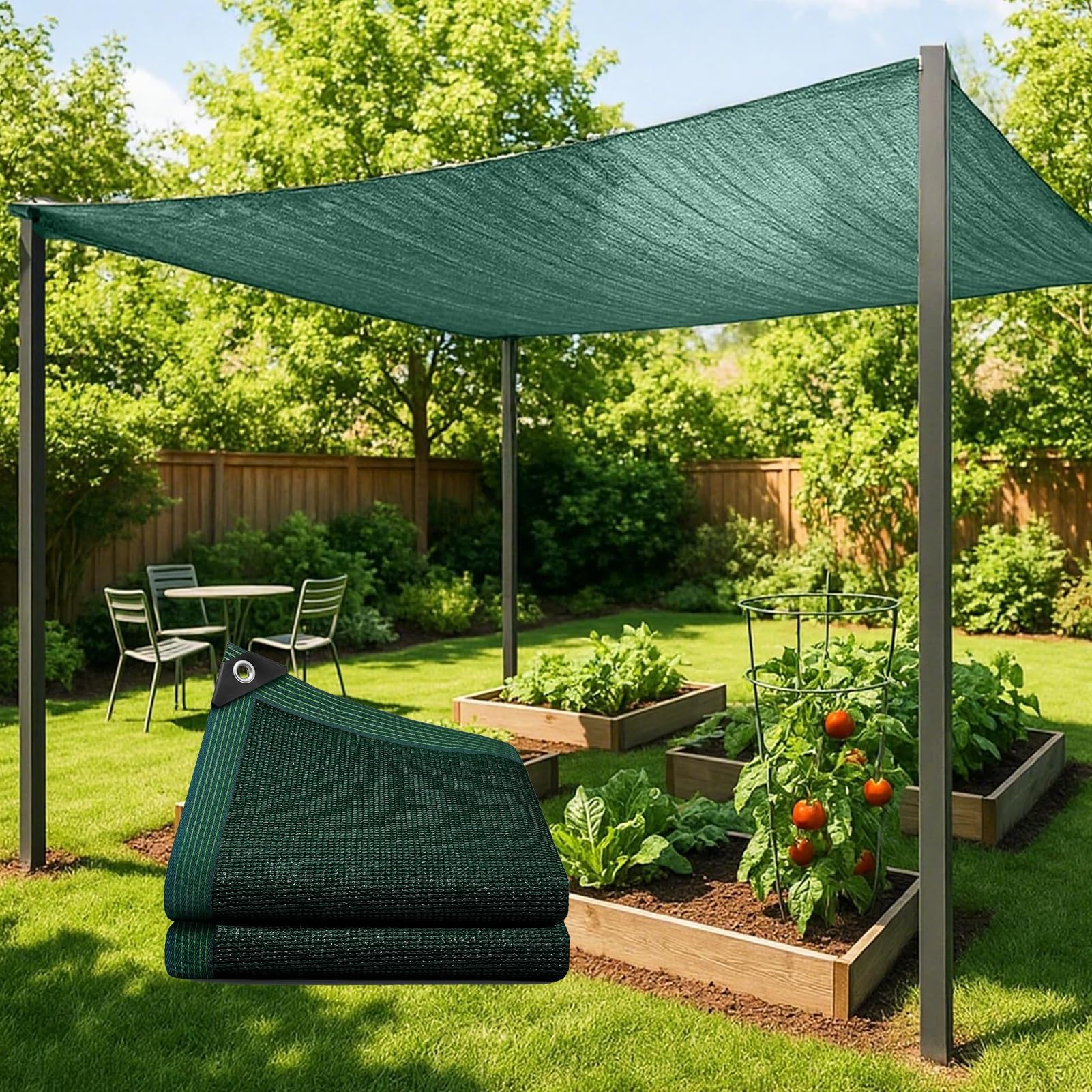 Voile d'ombrage verte blocage 90% chaleur solution brise-vue pour clôture 3x8m