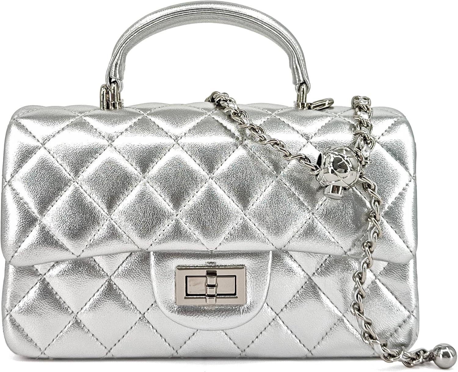 M-ioi-M Small Quilted Crossbody Bag for Women, Genuine Leather Mini Shoulder Flap Purse with Gold Chain Strap & Top Handle