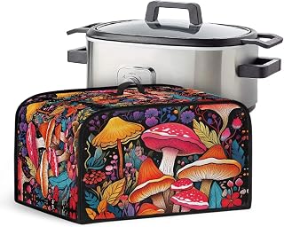 Colorful Mushroom Slow Cooker Cover Anti Splash Stain Resistant Cover with Side Pockets Dust Protection Fit for Most 6-8 Qt Slow Cookers