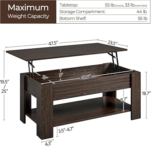 Miniatura 30 de Yaheetech - Mesa de centro con almacenamiento oculto Espresso,Negro -,Gris,Marrón (Rustic Brown),Blanco
