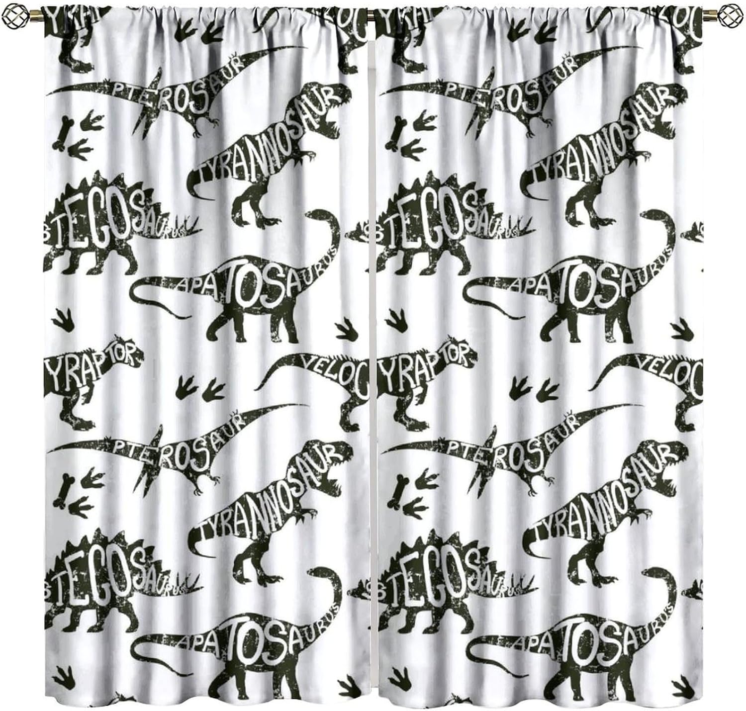 Kids Dinosaurs Curtains, White Black Animals Kids Boy Jurassic Ancient Animals Print for Room Window Decor, Rod Pocket Blackout Drapes for Living Room Bedroom Kitchen 2 Panel Set 21"W X 63"L
