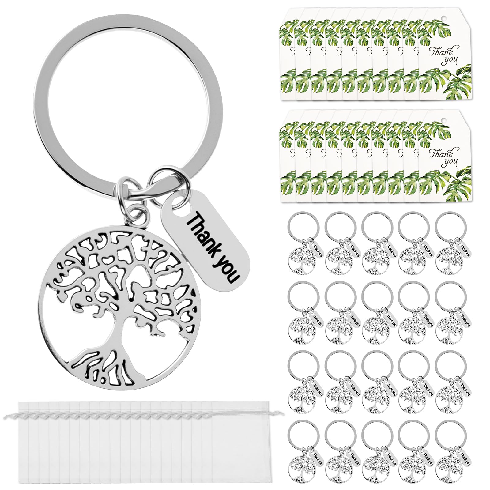 20 Pcs Thank You Keyring with Card Teacher Appreciation Gifts Inspirational Keychain Zinc Alloy Appreciation Key Ring Leaving Presents Retirement Gifts for Teachers Secondary/Elementary Nursery(A)