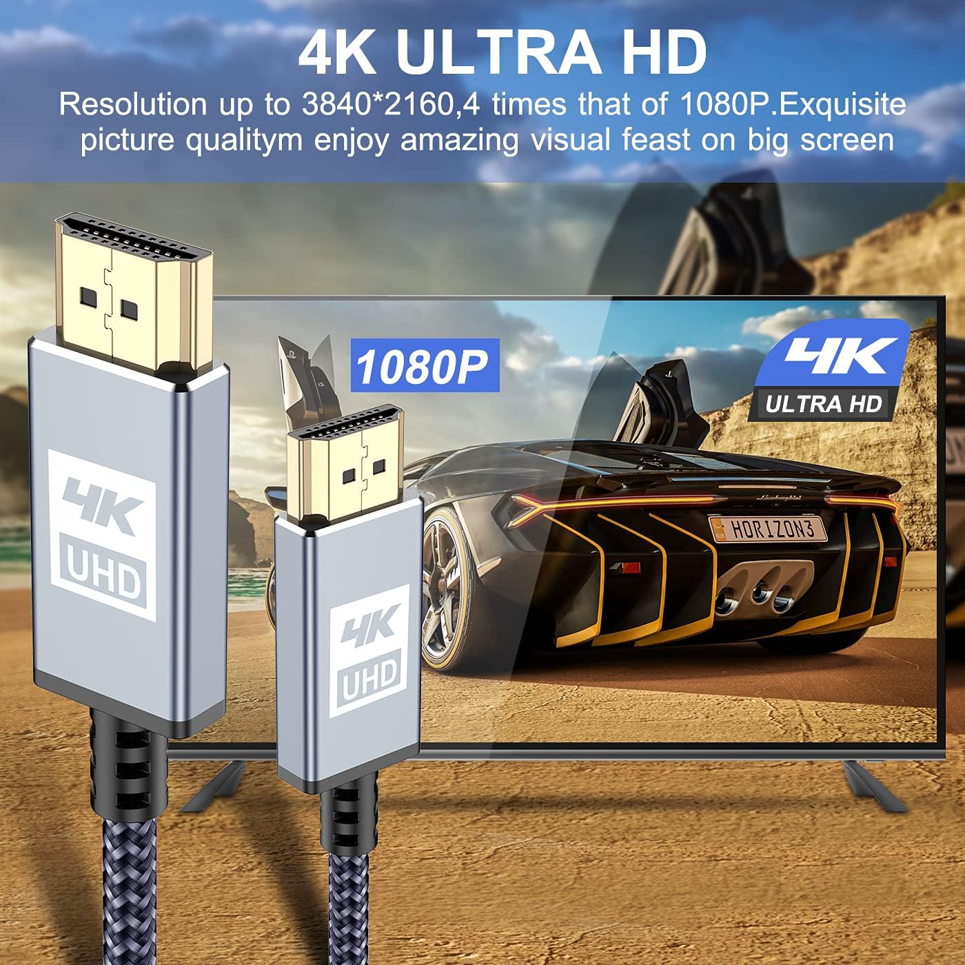 sweguard 20M Ultra High Speed HDMI 2.0 Cable, 4K@60Hz ARC, HDR, 3D, Ethernet, HDCP 2.2, Compatible with Monitor, Laptop - Image 5