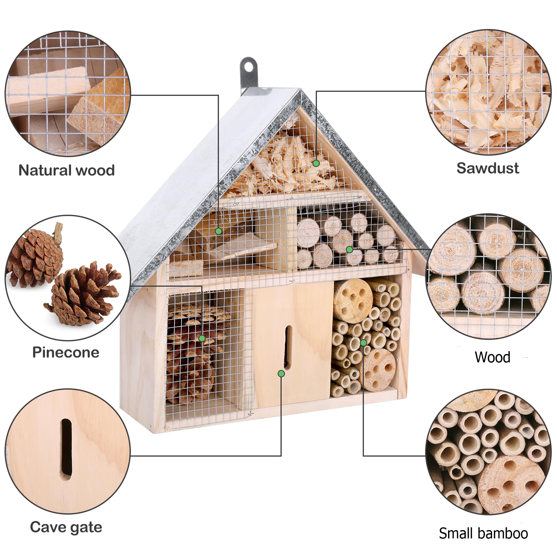 antiai Casetta in legno per insetti, api, farfalle, hotel, un habitat in bambù da appendere all'aperto per coccinelle dal vivo, scatola per api, habitat per farfalle per giardino, 31 x 30 x 9 cm