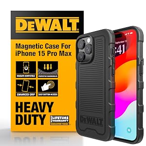 DEWALT Heavy Duty Strong Magnetic for iPhone 15 Pro Max Case Fits MagSafe Drop Resistant Impact Protective Back