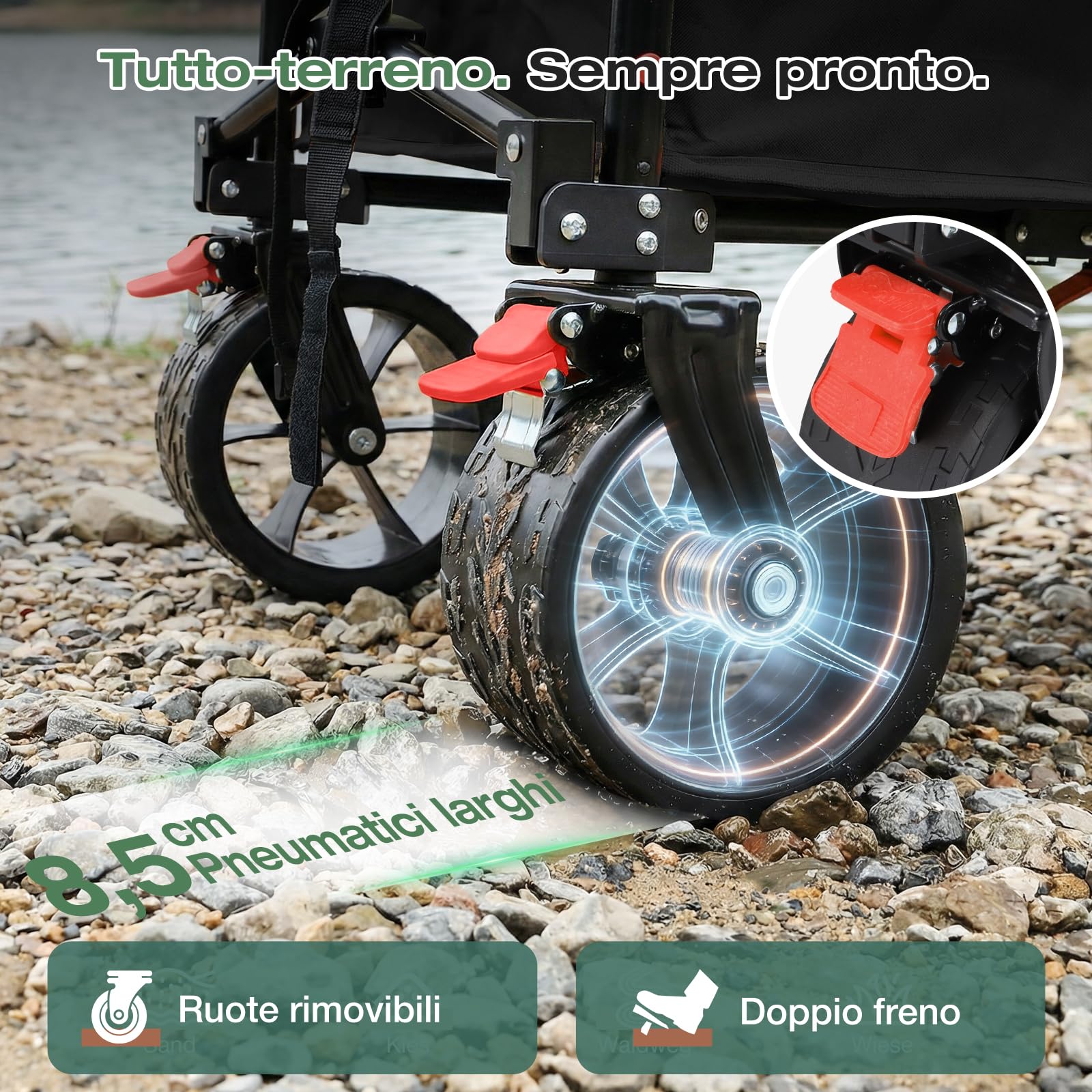 Sekey Carrello Pieghevole XXL 135L, Capacità di Carico 150KG, Ruote 17x8,5 cm con Freno, Montaggio Istantaneo Brevettato 4 Vie, Carrello Portacarichi Leggero SE4031, Nero