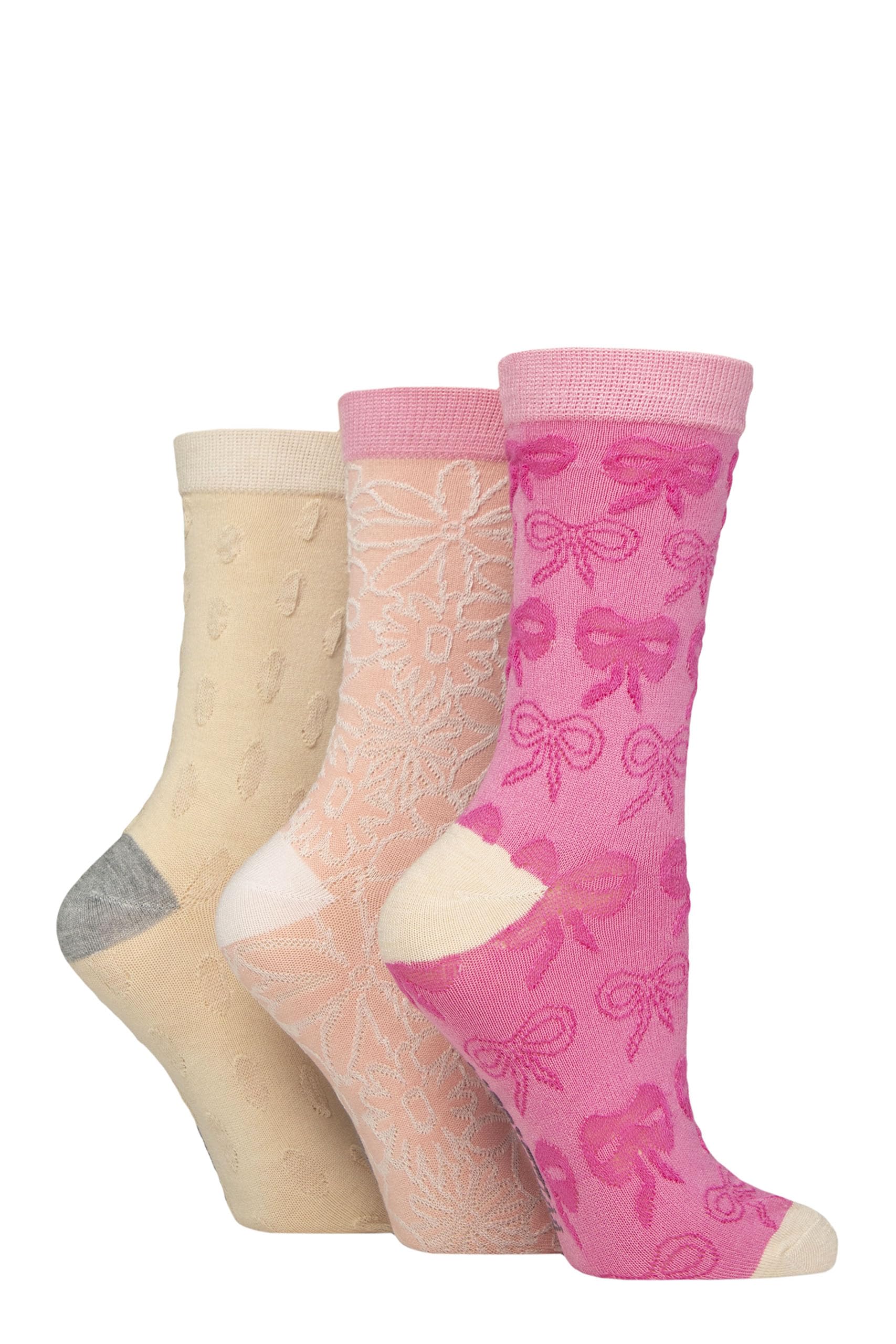 SockShop Wildfeet Damskie 3 pary teksturowanych skarpet bambusowych, miękkie, oddychające, lekkie, na co dzień, z subtelną wzorzystą dzianiną, stylowe dopasowanie do pracy, na co dzień lub na co dzień