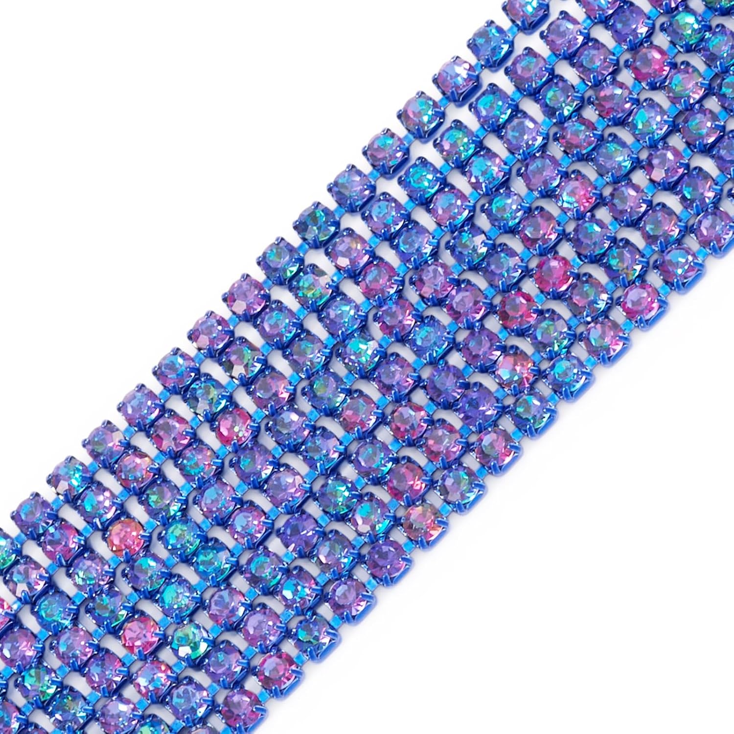 4.8 Yards Royal Blue Crystal Rhinestone Chains Trim 2mm Diamond Close Chain Trim Sparkle Colored Rhinestone Strips for Sewing Clothes Shoes Craft Wedding Jewelry Decoration