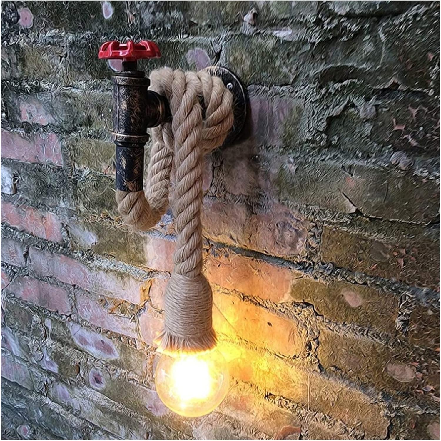 Pipa de agua Cáñamo industrial Barbería Tienda de ropa Escaleras Cuerda Metal rústico Grifo de válvula rojo Lámparas Steampunk de un solo loft