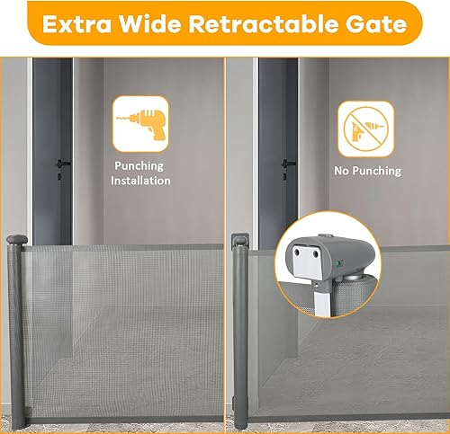 Miniatura 7 de FAHKNS Puerta retráctil para bebés de 118 pulgadas, puertas de seguridad plegables para niños, puerta de barrera de malla extra ancha para perros,