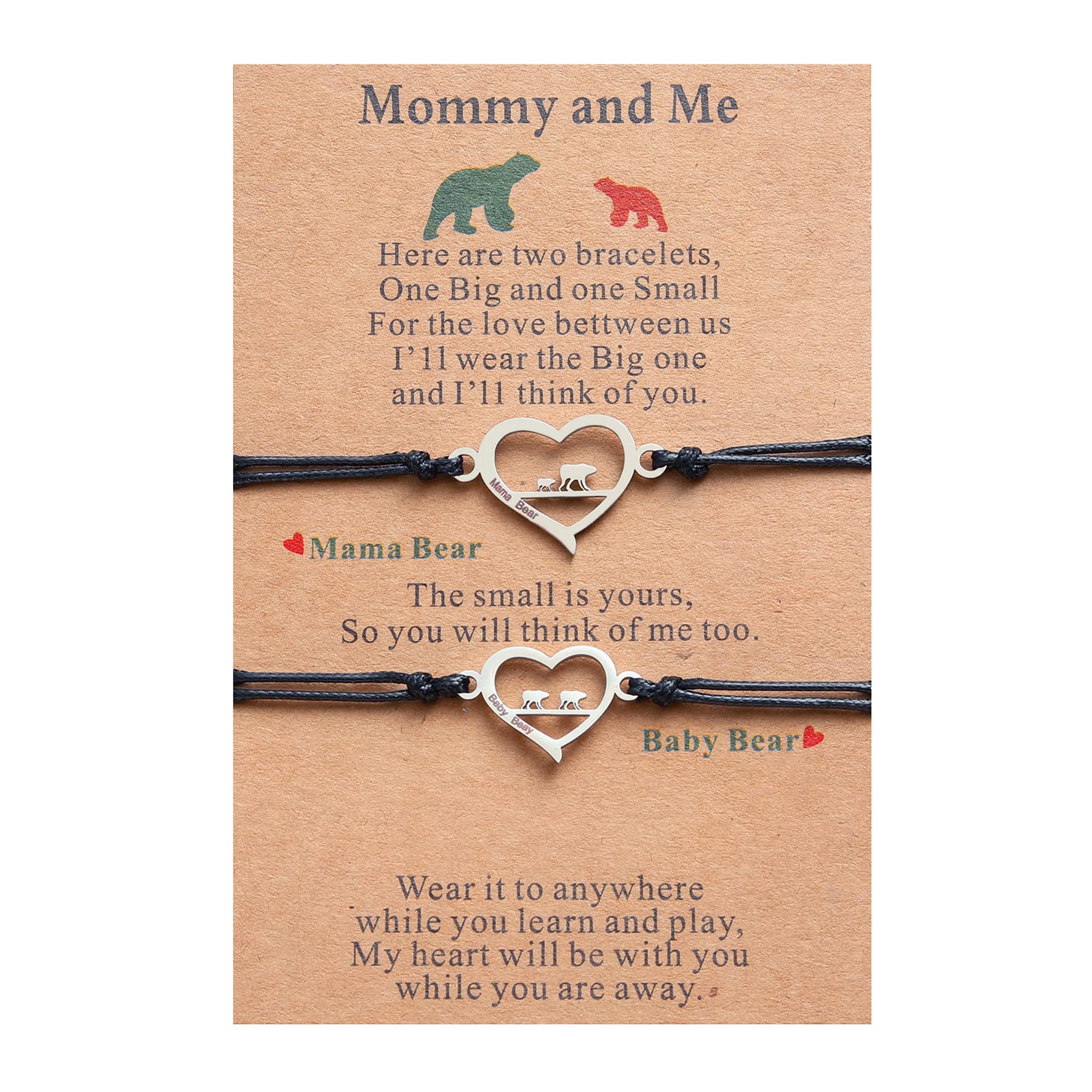 RhdunMother Daughter Bracelets Set - Mummy and Me Matching Mama/Baby Bear Bracelets with Wish Card Jewelry Gifts for Mum Daughter Mother Days