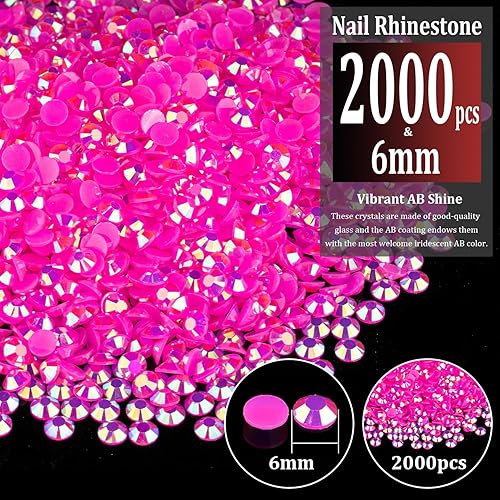 Miniatura 2 de 2000 diamantes de imitación de resina de 0.236 pulgadas a granel, color rosa intenso AB con parte trasera plana, diamantes de imitación redondos de