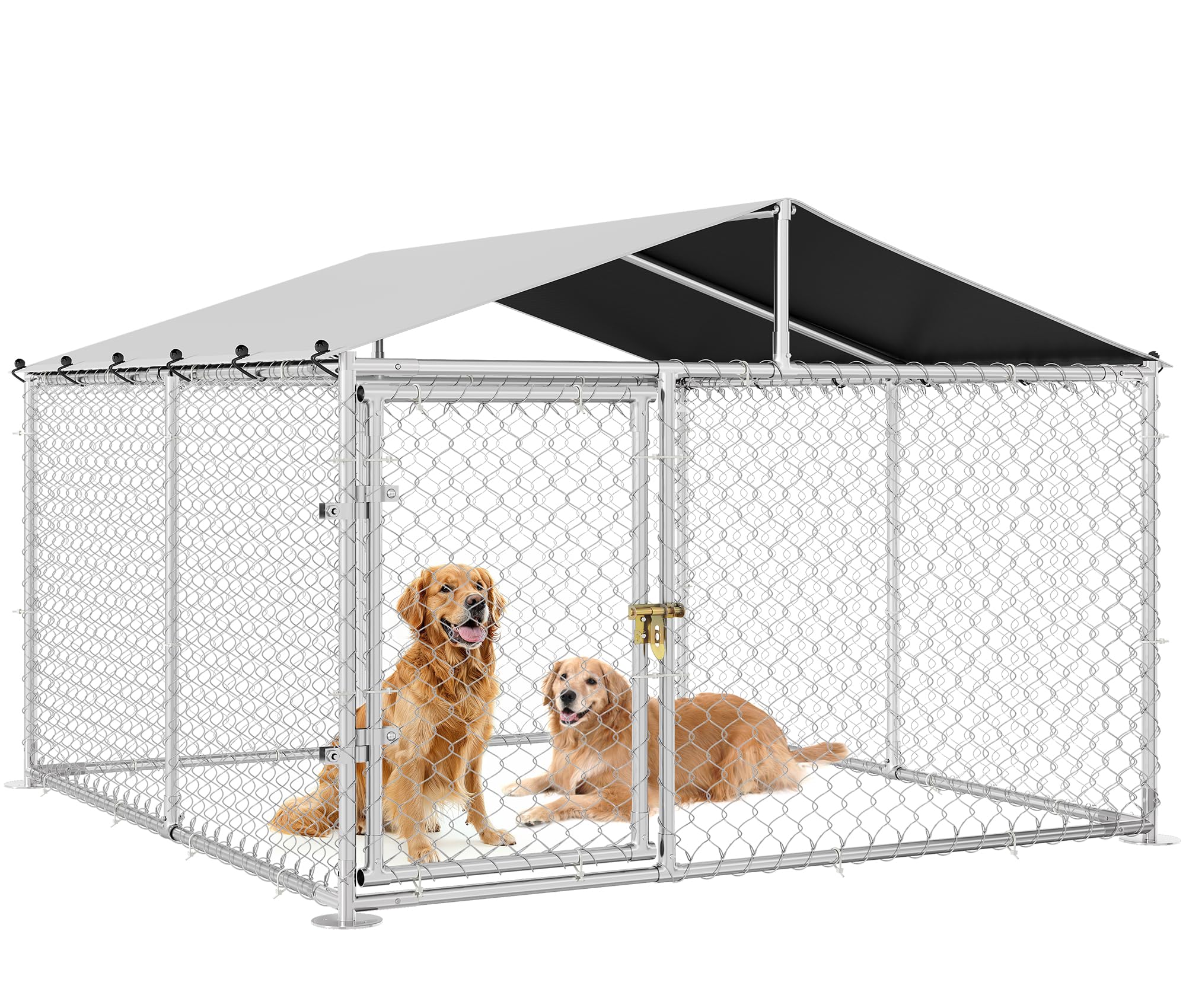 DWVO Outdoor Dog Enclosure with Roof, 7.5'x7.5' Dog Kennel Outside with Metal Gate, Dog House Large Dogs for Yard