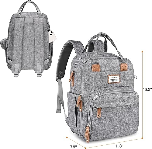 Miniatura 4 de RUVALINO Mochila para pañales - Bolsa de pañales de viaje multifunción para bebé con cambiador, soportes aislados para botellas y estuche para Gris