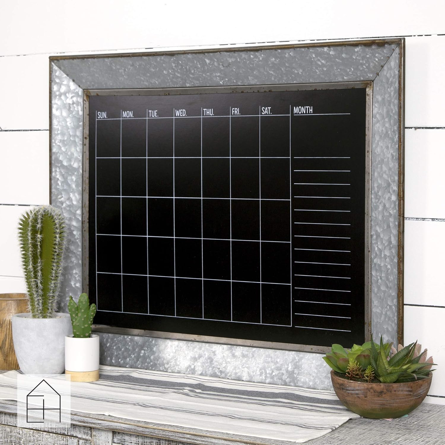 Everly Hart Collection Rustic Galvanized Metal Framed Mount Chalkboard Calendar Decor or Wall Art : Office Products