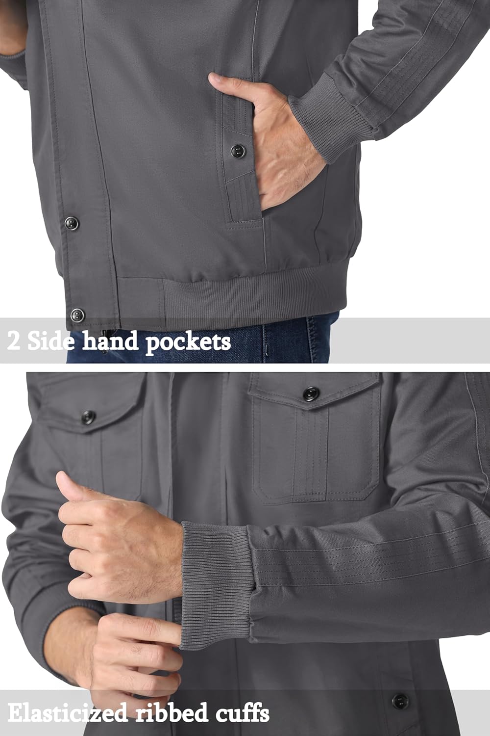 MAGNIVIT Men's Military Lightweight Army Windbreaker Cargo Jacket With Stand Collar, Zip Front, 7 Pockets - Cotton - Image 5