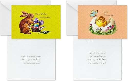 Miniatura 5 de Hallmark Surtido de tarjetas de Pascua vintage, pollitos y conejitos (24 tarjetas con sobres)