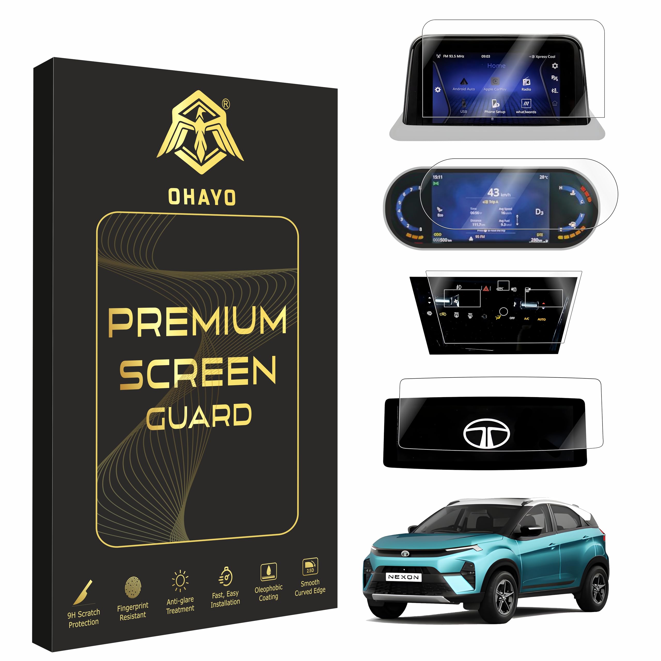 OHAYO 4 Pack Screen Protector for Tata Nexon 2023 Facelift Creative – 7" Infotainment, Instrument Cluster, Steering & AC Panel Protection | 9H Hardness, Military Strength, Scratch Resistant HD Clear Guard | Not Tempered Glass-image-14