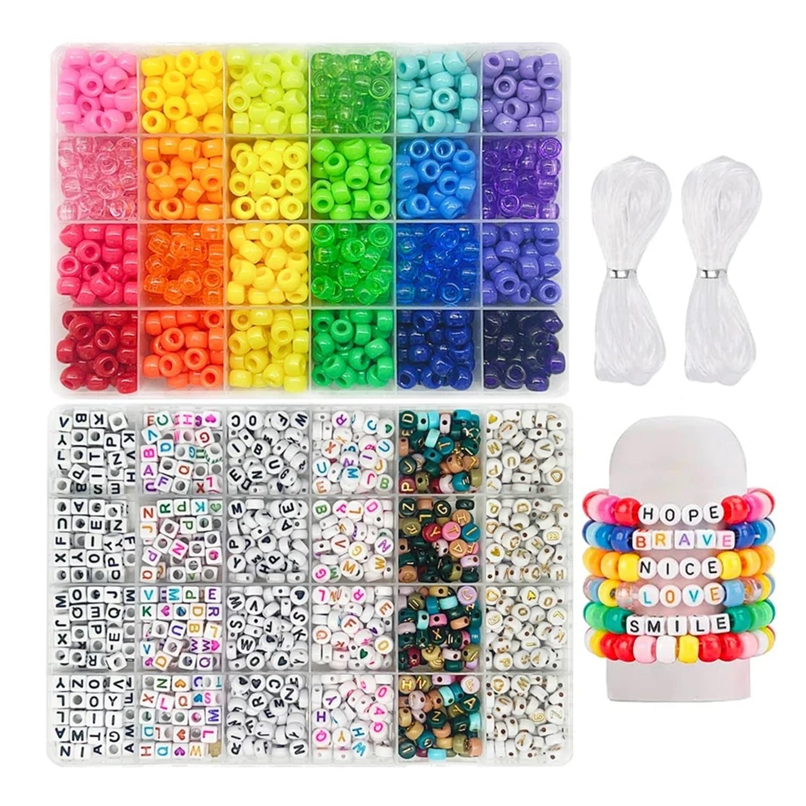 Maryear Bracelet Making Kit Pony Beads for Friendship Bracelet Making Kit 24 Colors Kandi Set, 720pcs Plastic Rainbow Bulk and 980pcs Letter wit(24 and Letter Beads)