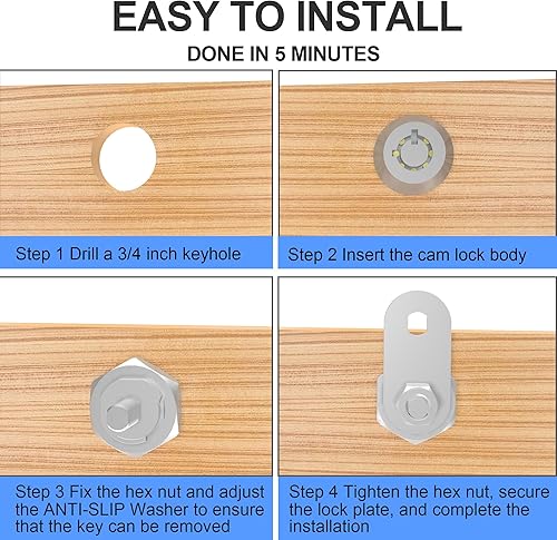 Miniatura 8 de Paquete de 6 cerraduras de gabinete con llaves, cerraduras tubulares de leva de 58 pulgadas con la misma llave, cerradura de RV para armarios de