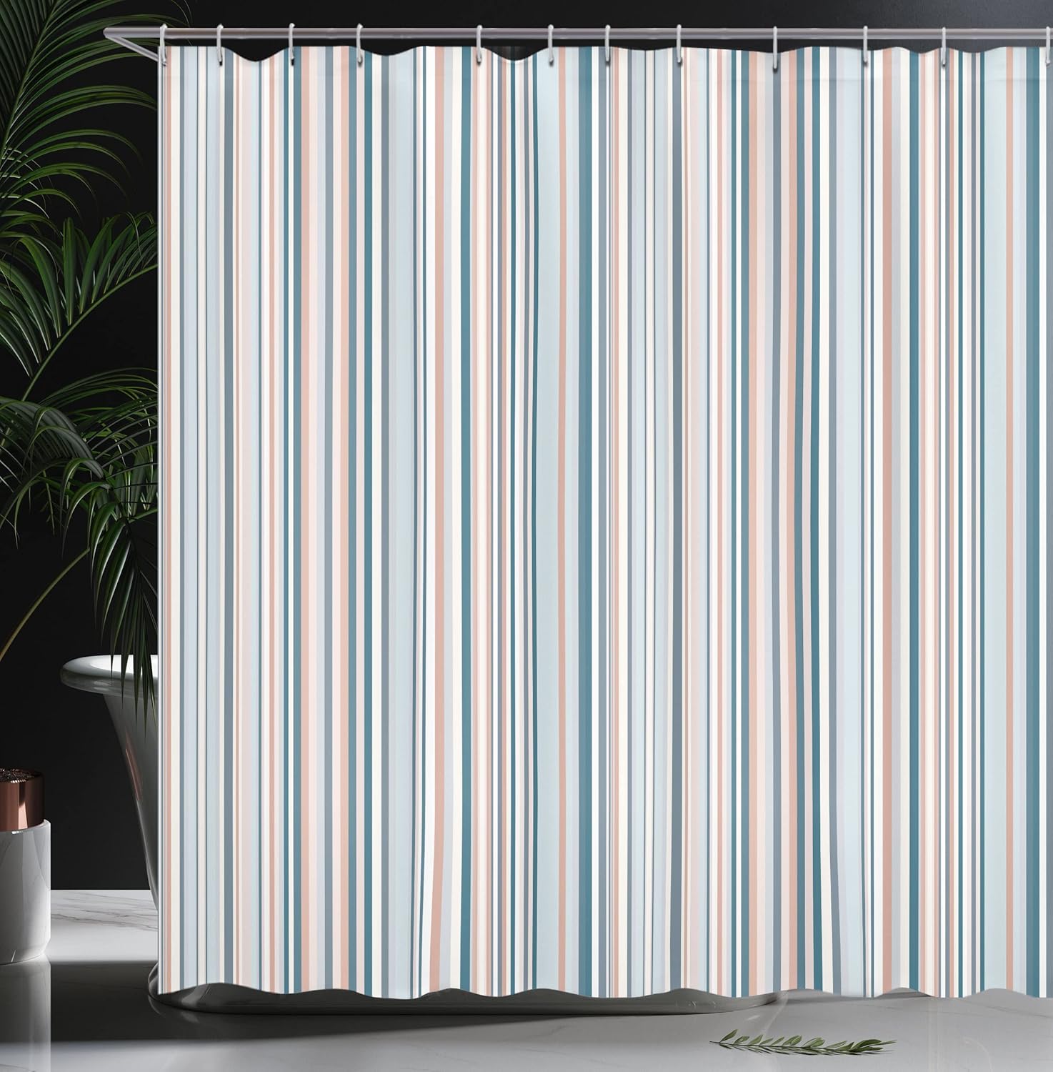 Ambesonne Striped Shower Curtain, Blue Purple Teal Aqua Lavender Colored Vertical Stripes Geometric Abstract Vintage, Cloth Fabric Bathroom Decor Set with Hooks, 69" W x 75" L, Blue Ecru