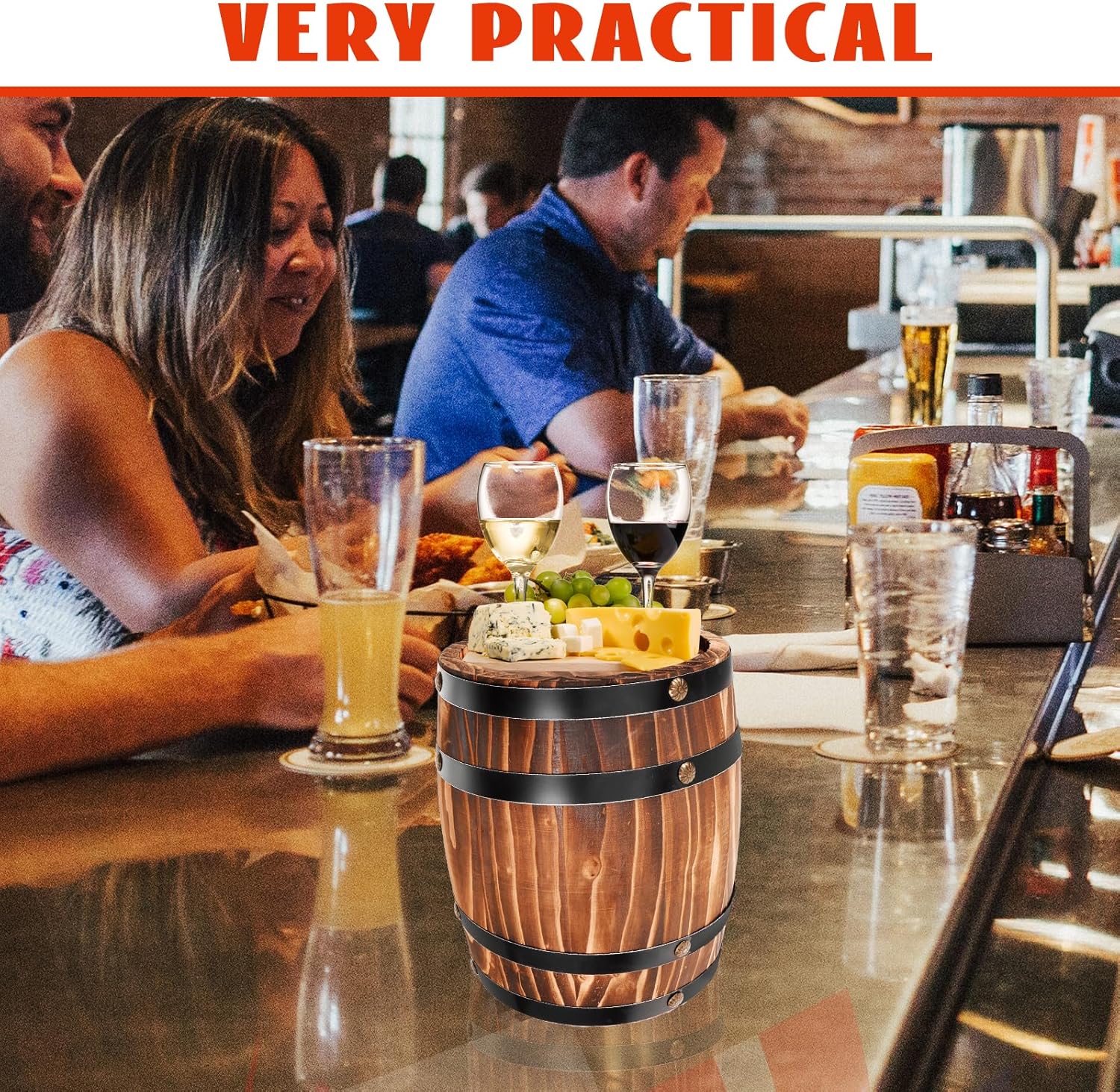 LOGOFUN Wood Craft Barrel Vintage Style Wine Barrel Model Wooden Wine Barrel for Bar Party Decoration - Brown (20 * 16cm)