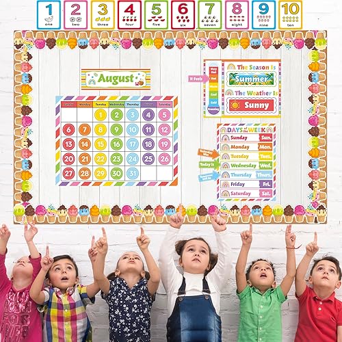 Miniatura 5 de Juego de tablones de anuncios con calendario de aula, tabla de días de la semana con calcomanías de puntos de velcro para decoración colorida del
