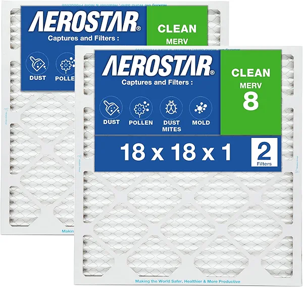 18x18x1 AC and Furnace Air Filter by Aerostar - MERV 8, Box of 2