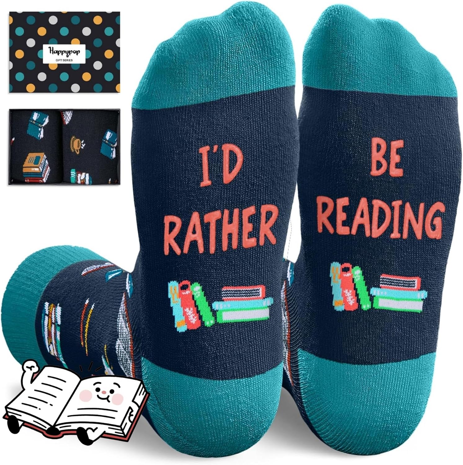 HAPPYPOP Funny Reading Writing Gifts - Book Lover Socks for Female Male Readers Authors