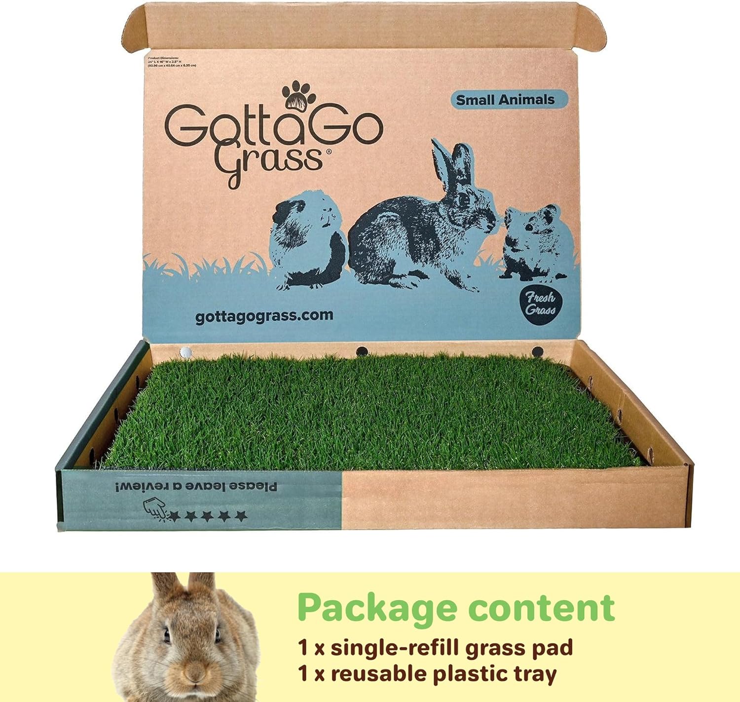 Gotta Go Grass for Small Animals – Natural Real Grass Bedding & Pet Resting Pad, Grass Potty Pad for Rabbits, Guinea Pigs, Hamsters, and Small Pets, Odor Absorbent Grass Mat (With Tray 16" x 24")