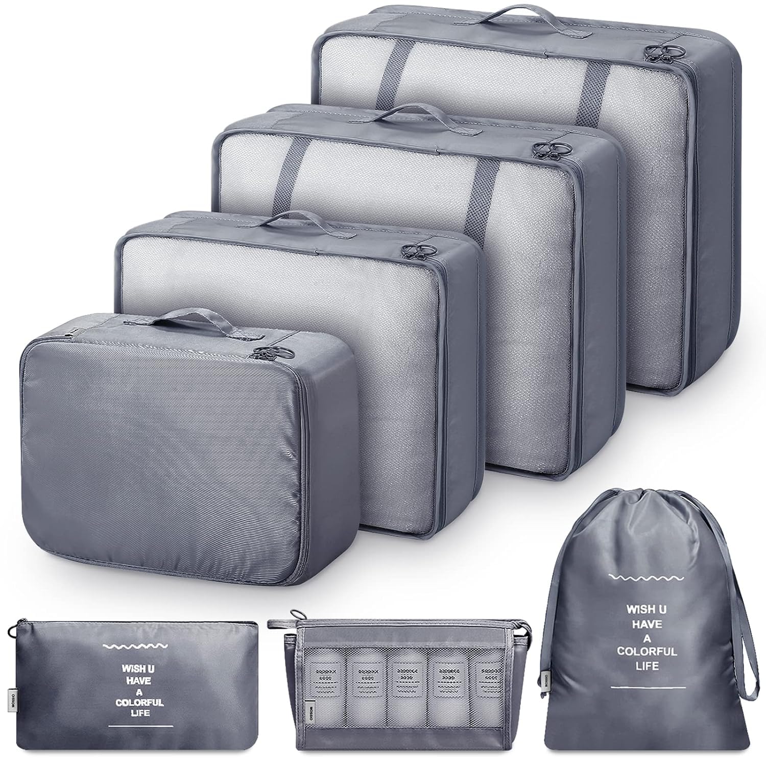 generic UDEETA MART 7 Set Packing Cubes 7 Set Packing Cubes 7 Set Packing Cubes Clothes Storage Bag Luggage Packing Organizers for Travel Accessories, grey, Nylon-picture-46