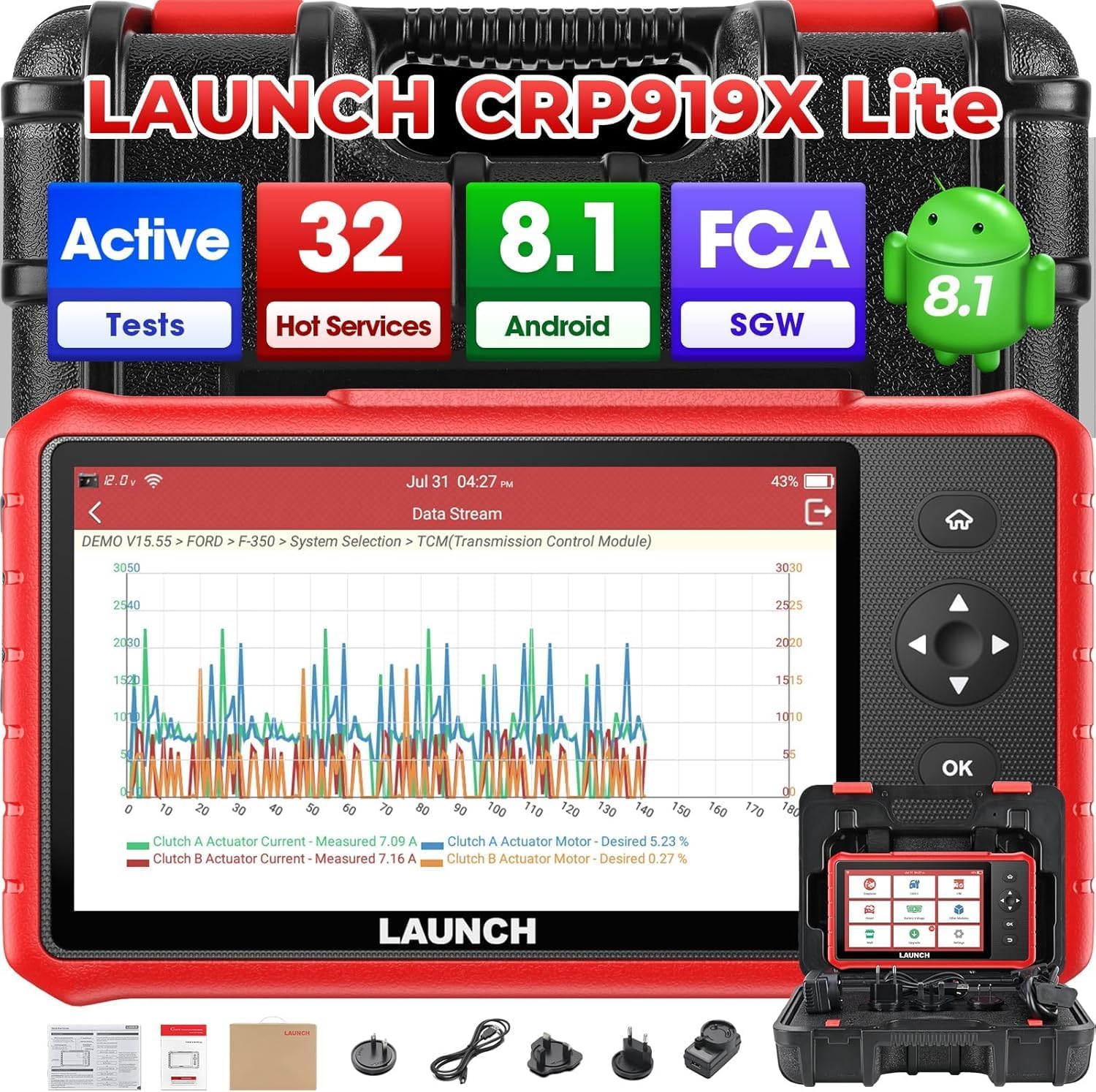 LAUNCH CRP919X Lite Bidirectional Scan Tool, 2025 New FCA SGW AutoAuth, 32 Reset Services, All System Diagnostic Scanner, Injector Coding, Auto VIN OBD2 Scanner Diagnostic Tool with 2-Year Updates