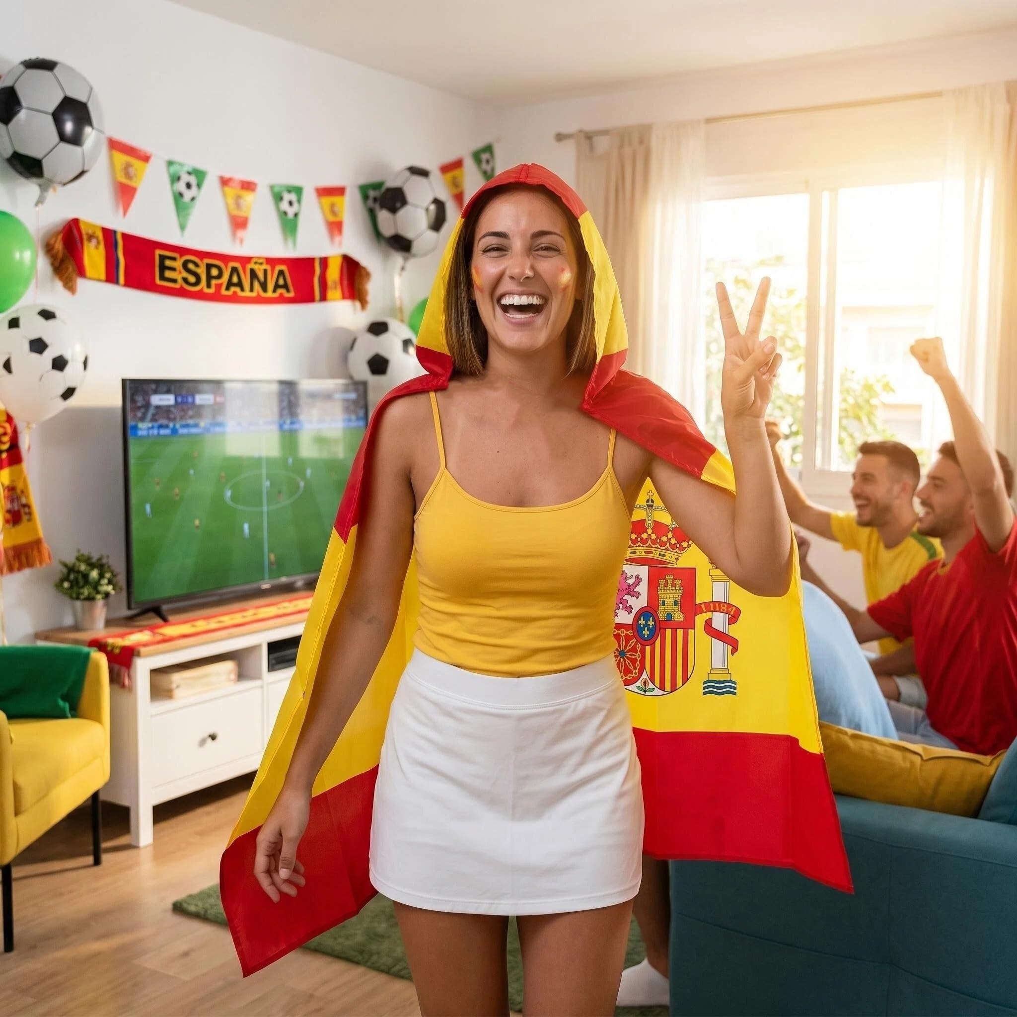 Drapeau de l'Espagne - 140 x 80 cm - Avec manches - Article de fan de l'Espagne - Coupe du monde 2026-100% polyester (Espagne)